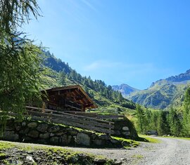 Almhütte an einem Bergweg mit Blick auf grüne Hänge und umliegende Gipfel | © TVB Piesendorf Niedernsill 
