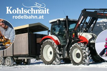 Traktor mit Anhänger bringt Gäste zur Rodelbahn Kohlschnait. | © Gasthof Kohlschnait