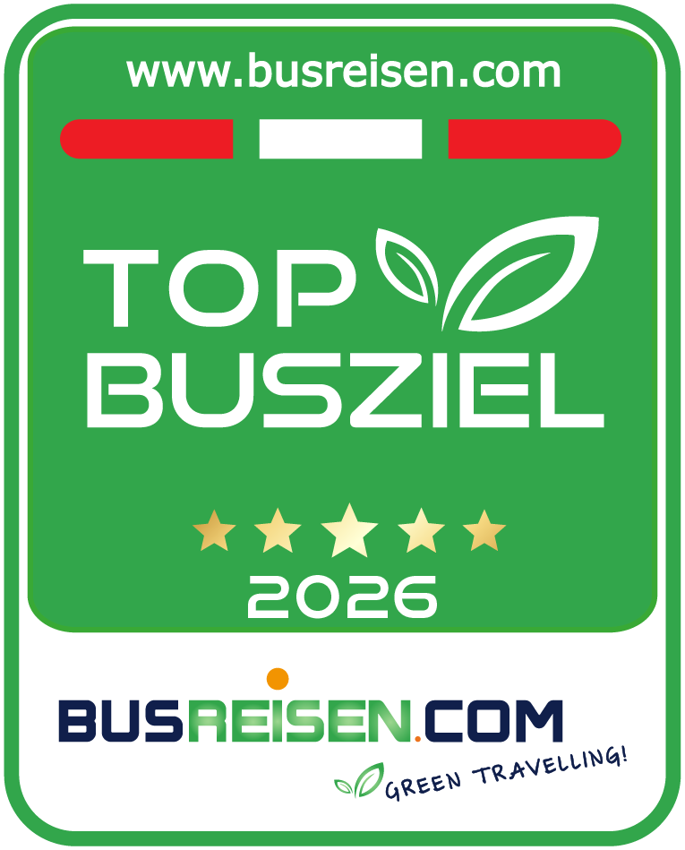 Grünes Gütesiegel Top Busziel 2026 von Busreisen.com. | © © Busreisen.com