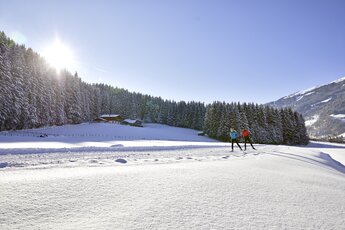 Zwei Langläufer in sonniger Winterlandschaft | © Ferienregion Nationalpark Hohe Tauern