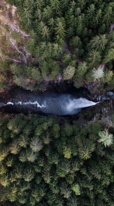  Luftaufnahme eines Wasserfalls, umgeben von dichten Wäldern und Wanderwegen. | © Ferienregion Nationalpark Hohe Tauern